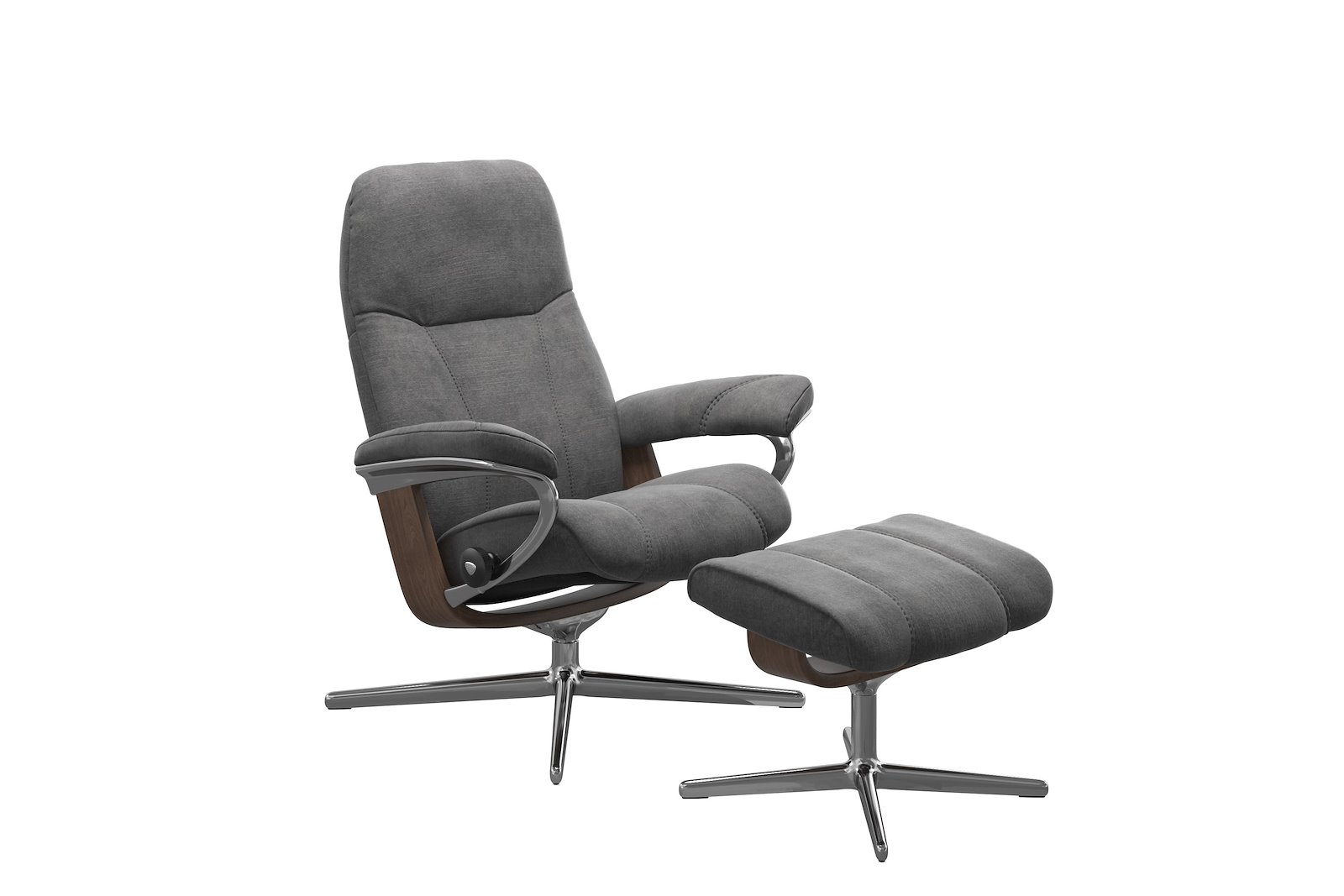 Consul lenestol m/krakk Tekstil Magnolia Light Grey - Cross Chrome - Wengebeiset