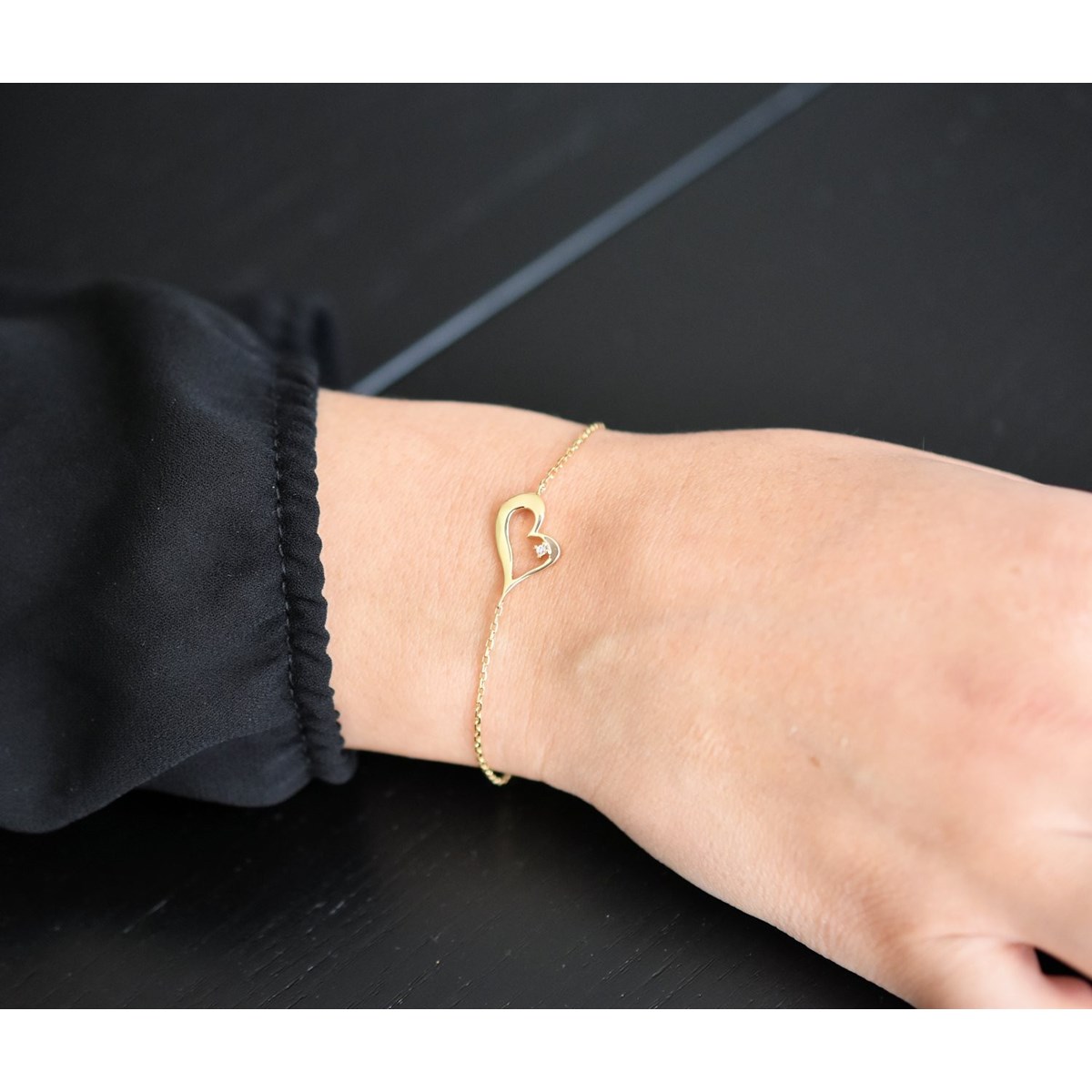 Bracelet coeur ajouré d'un oxyde de zirconium Plaqué OR 750 3 microns