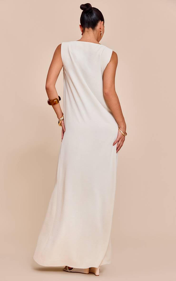 Crème Robe Maxi Sans Manches À Col Bateau Texturée