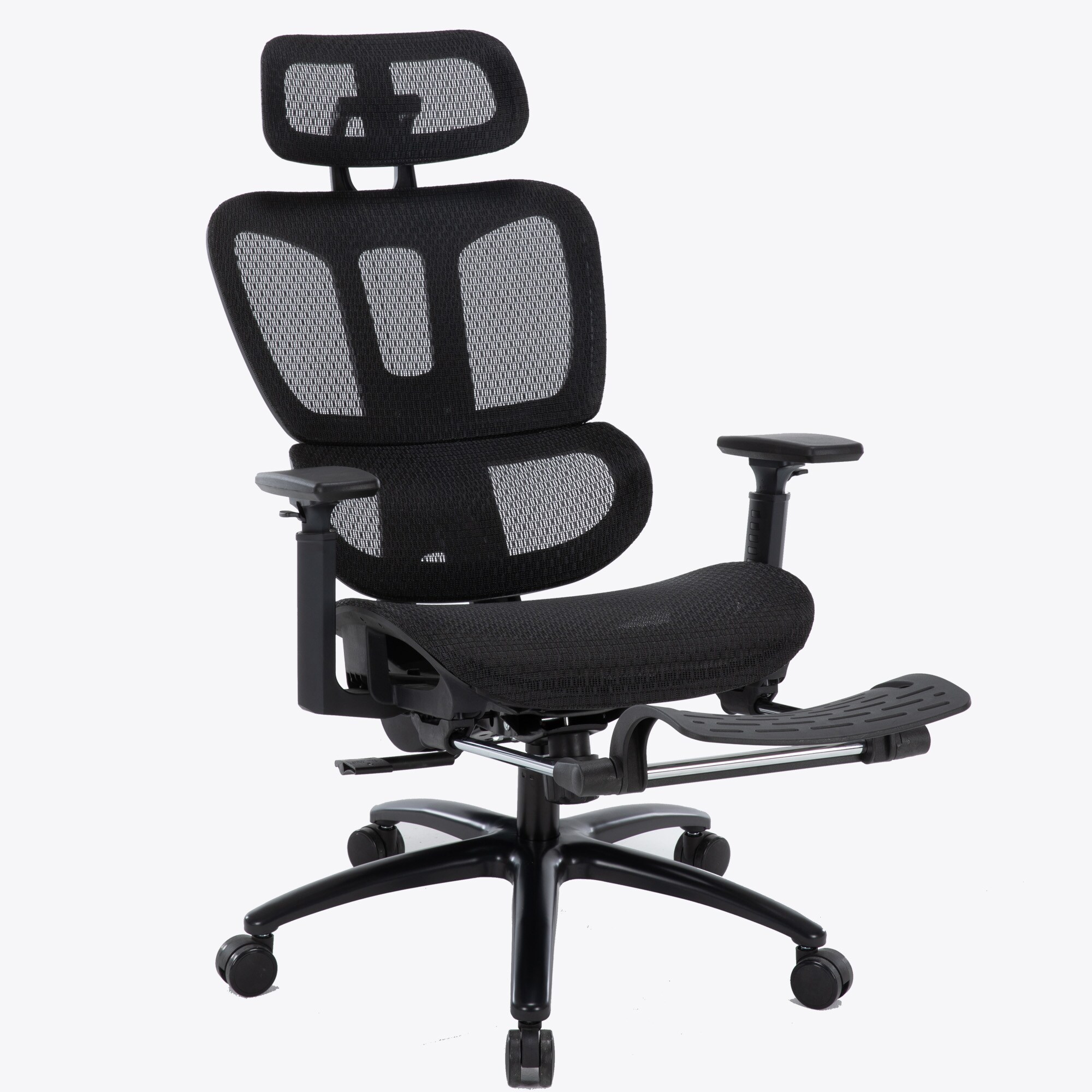 Bürostuhl in moderner Mesh-Optik mit Fußstützeergonomischer Drehstuhl mit Nacken und Lordosenstütze - Gamingstuhl mit atmungsaktiver Netzrückenlehne und Wippfunktion