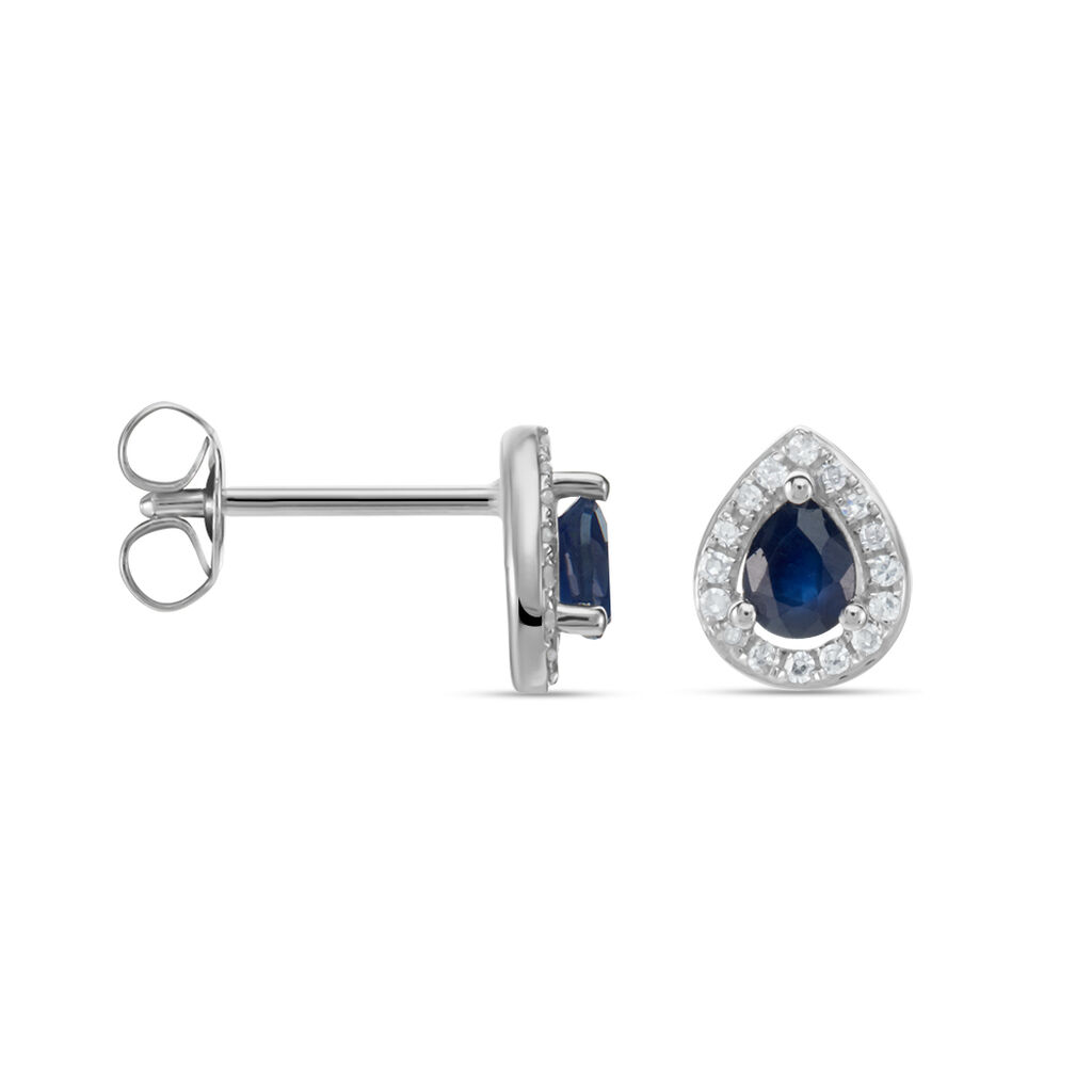 Boucles D'oreilles Puces Or Blanc Elheme Saphir