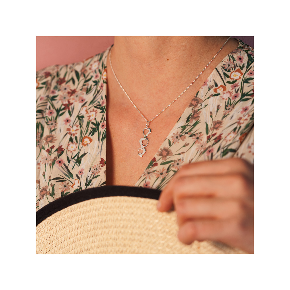 Collier argent 925 triple coeur personnalisable zirconias multicolores 44,5 cm