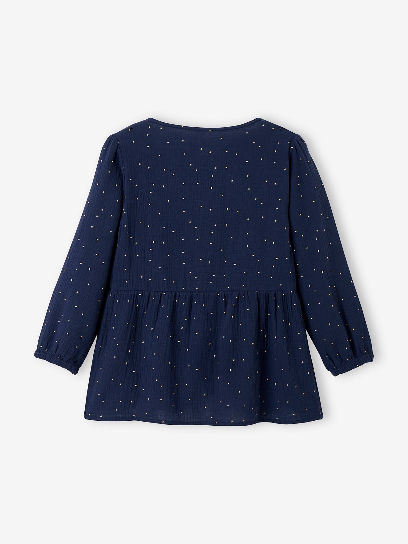 Blusa de maternidade e amamentação em chiffon de algodão azul liso e resistente