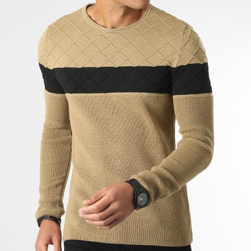 Pull Bicolore Slim Fit 0105 Camel Noir