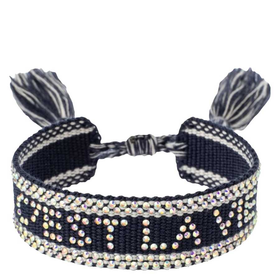 DARK Woven Friendship Bracelet With Crystals C'est La Vie Navy Blue