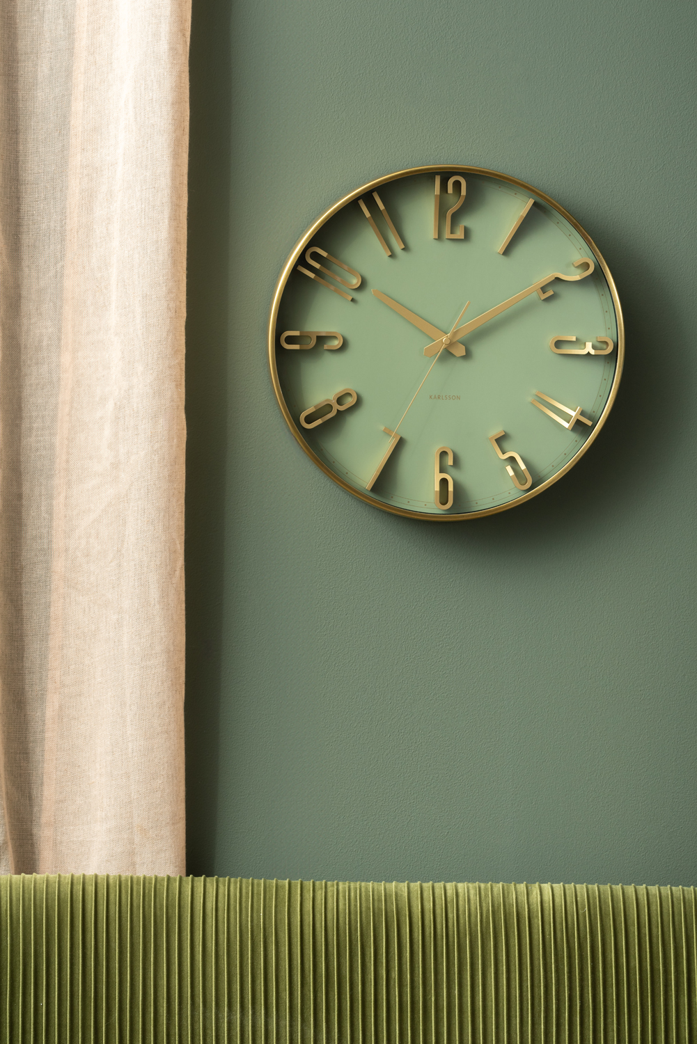 Wall clock Elevated Glam metallic jungle green