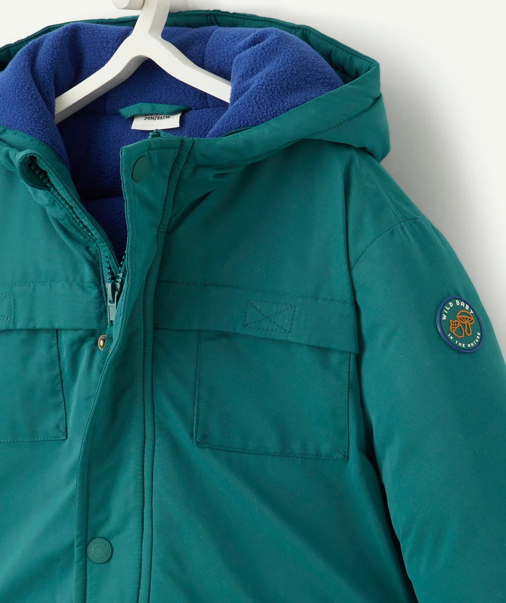 PARKA BÉBÉ GARÇON EN REMBOURRAGE RECYCLÉ VERT INTÉRIEUR BLEU