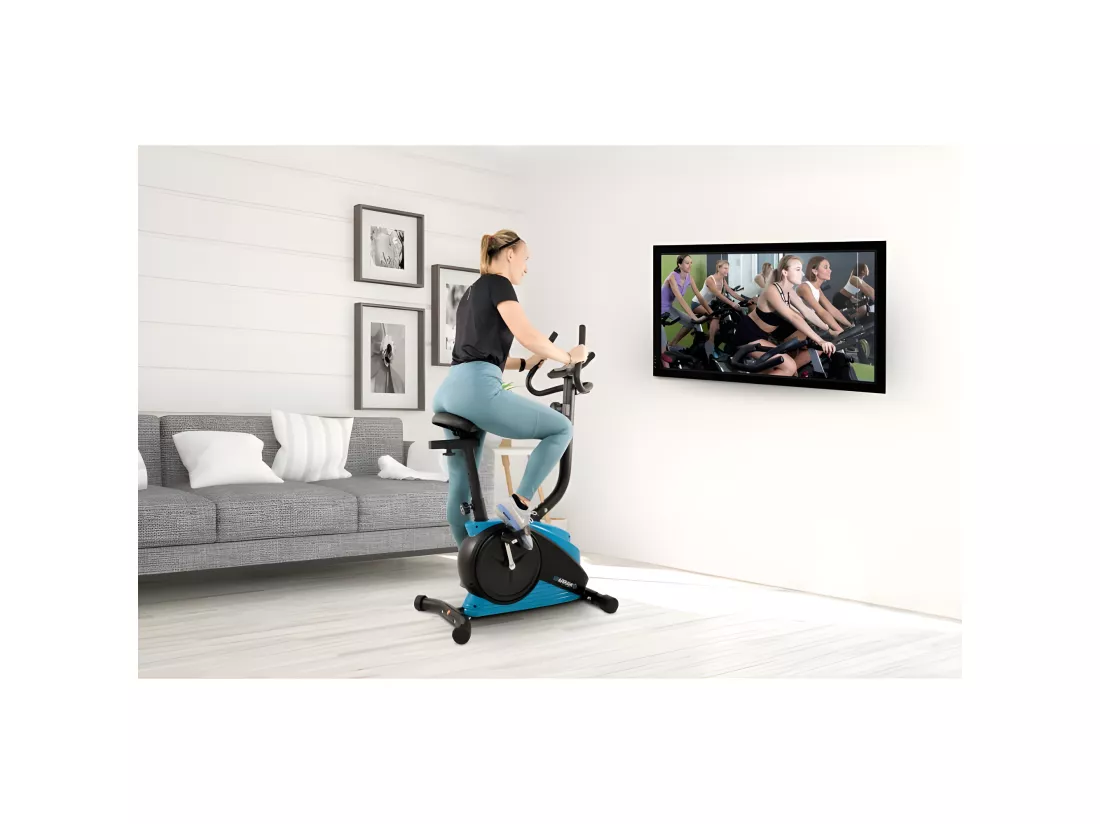 Vélo d'appartement CAMPO Roue d'inertie 3kg - 8 niveaux de résistance, Capteurs Pouls, Ecran d'entraînement, Réglable