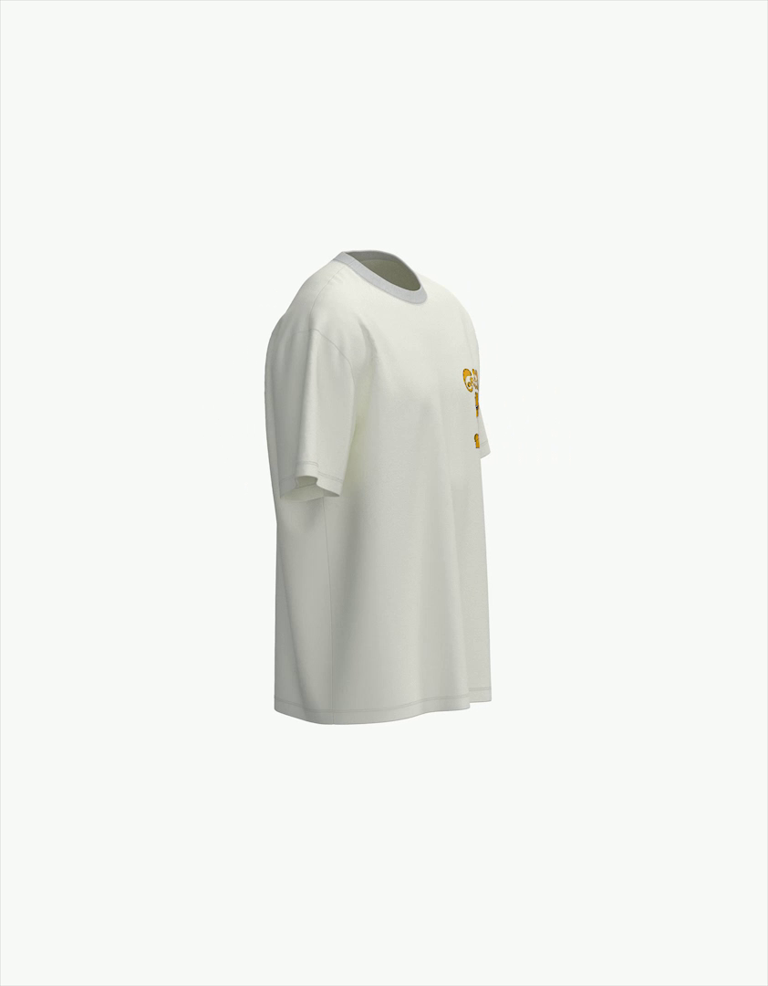 Camiseta de manga curta com estampa do Garfield e modelagem quadrada.