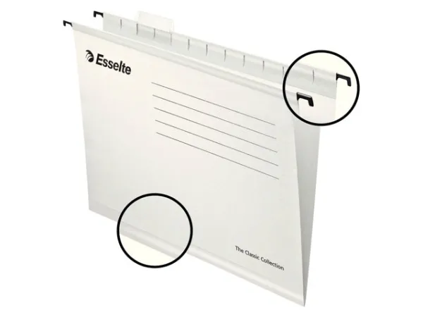 Hængemapper Esselte Standard A4 hvid m/klar fane - (25 stk.)