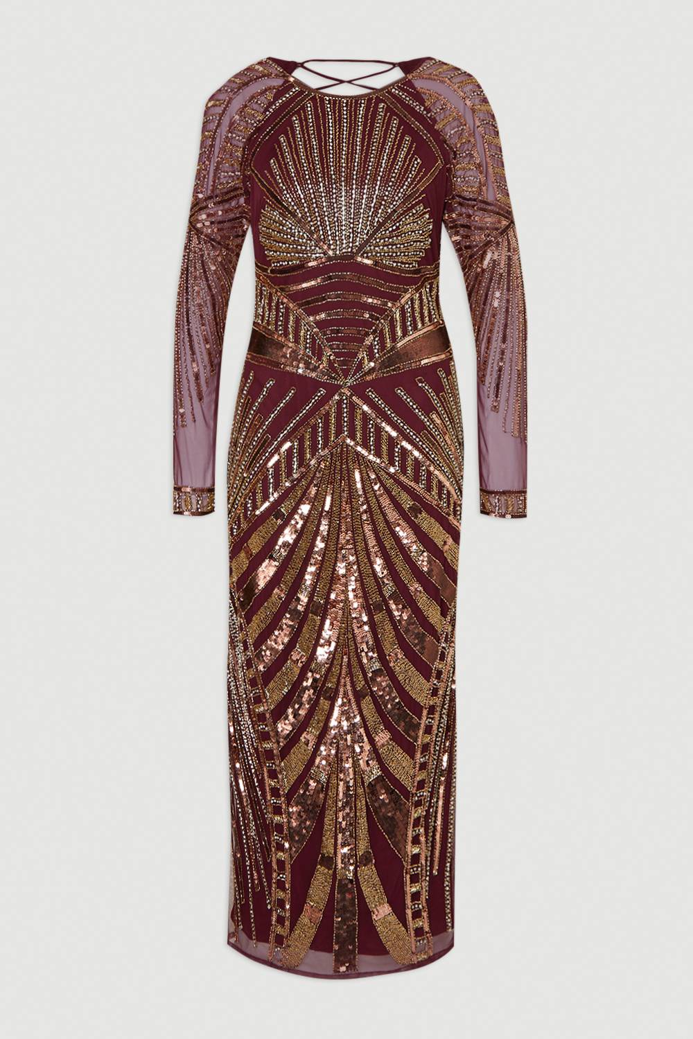 KarenMillen Robe Colonne Premium à Manches Longues Ornée de Cristaux Miroir Tissés