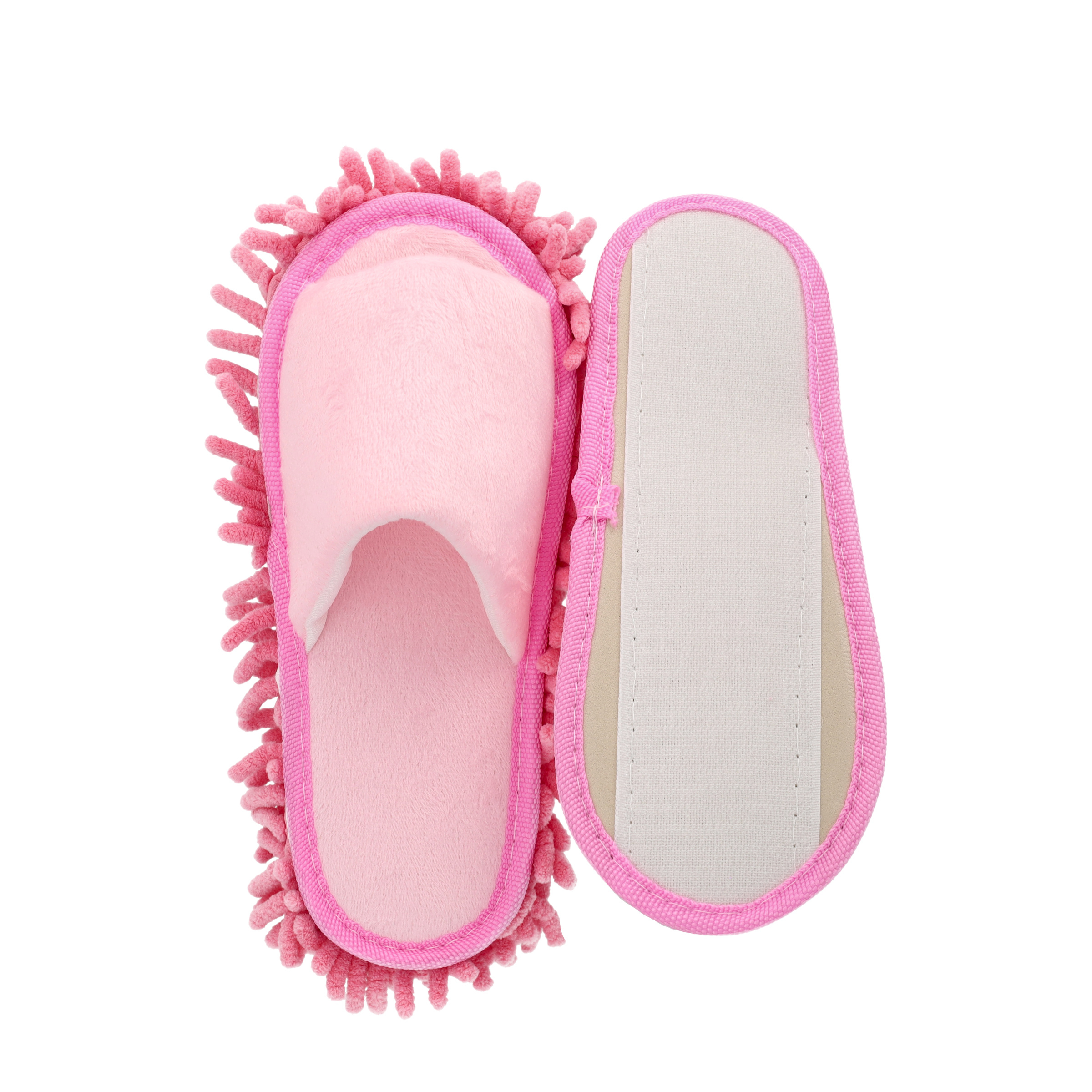 (1 Paar) Gr. 35-38 Mikrofaser Wischmopp Putz Hausschuhe Boden Reinigung Mopp Pantoffeln mit Klettverschluss - Pink