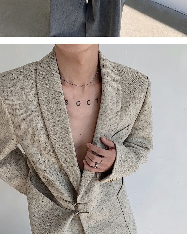 Omozando - Sjaalkraag, effen, oversized blazer met gesp