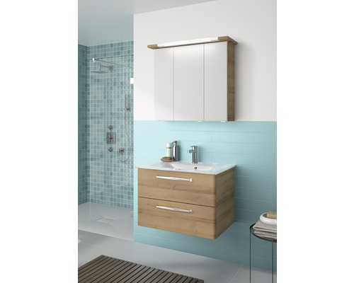 Pelipal Kumba badkamermeubelset, BxHxD 77 x 200 x 50 cm, frontkleur Riviera eiken met witte glazen wastafel, 99.77032547