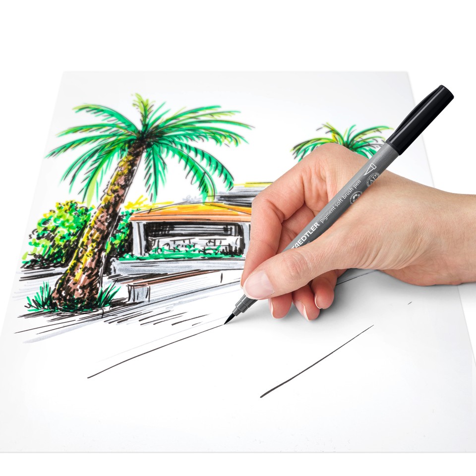 Staedtler - Brush Pen Soft pigment, Grå 6 Stk