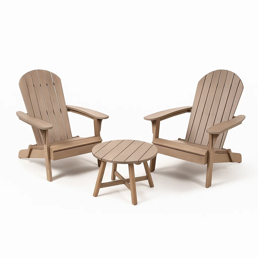 Ensemble de mobilier de jardin avec chaises Adirondack et table ronde en bois marron