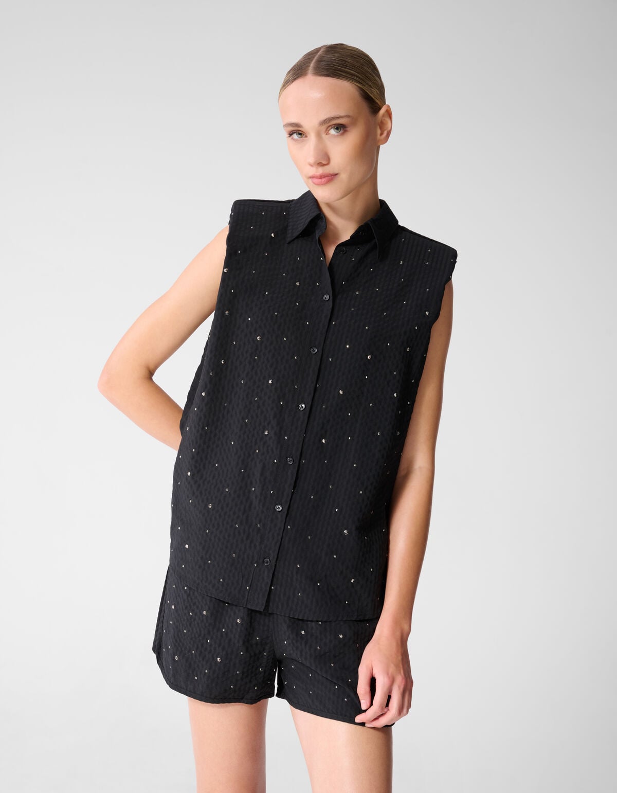 Strass Stripe Blouse Zwart