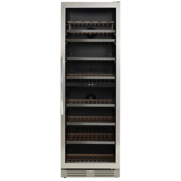 Scandomestic SV 124 X - Vinkøleskab - 2 Zoner - bredde: 59.5 cm - dybde: 67.7 cm - højde: 176.4 cm - 416 liter - Rustfit stål/sort - Optil 126 flasker