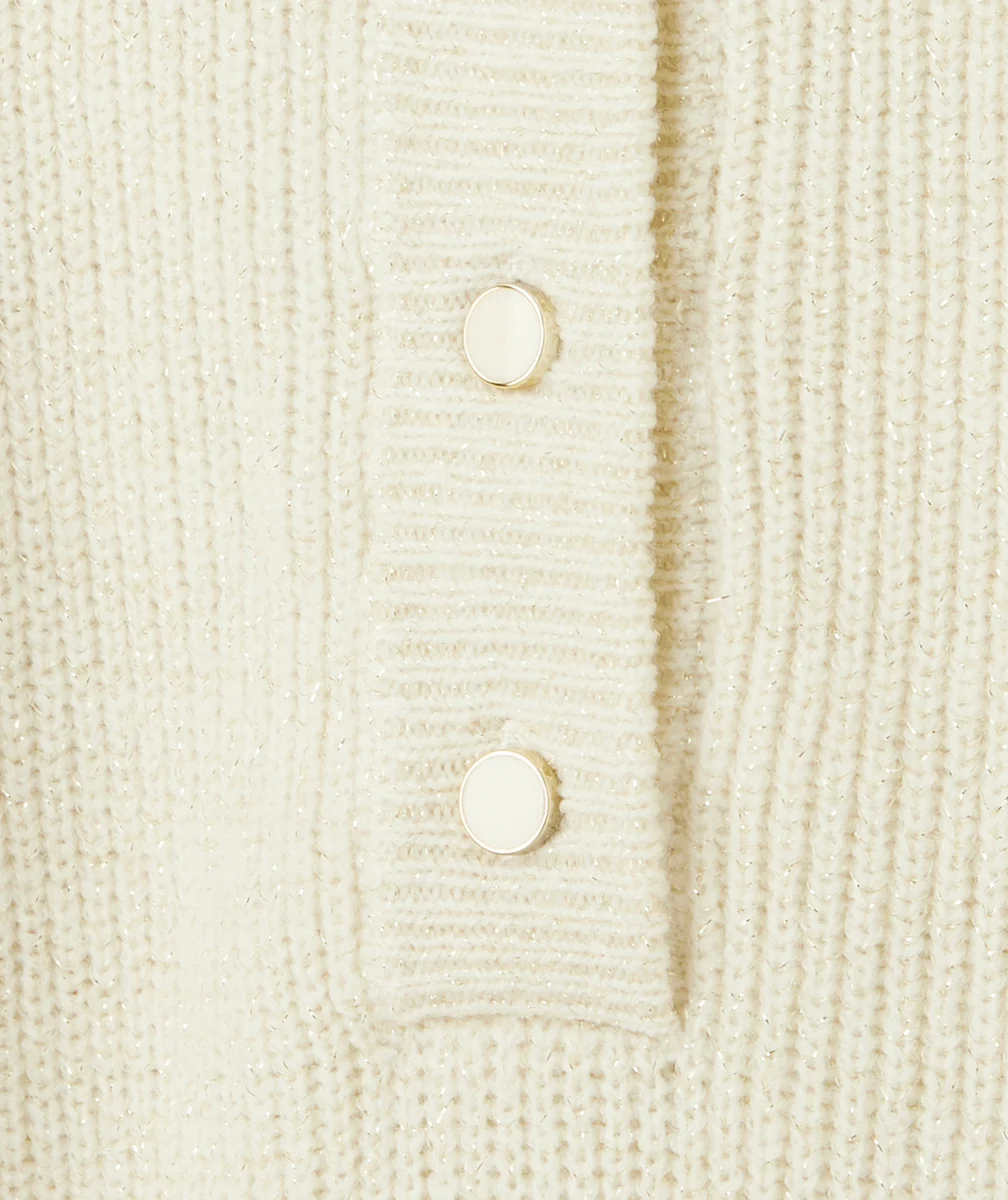 ROBE MANCHES LONGUES FILLE EN TRICOT ÉCRU PAILLETÉ
