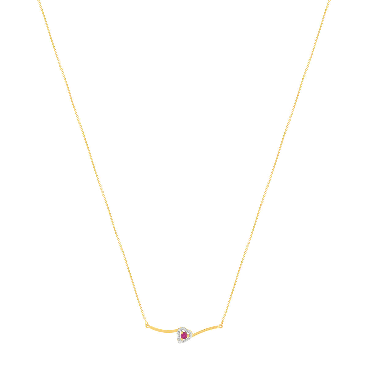 Collier or 375 jaune coeur rubis et diamants 45cm