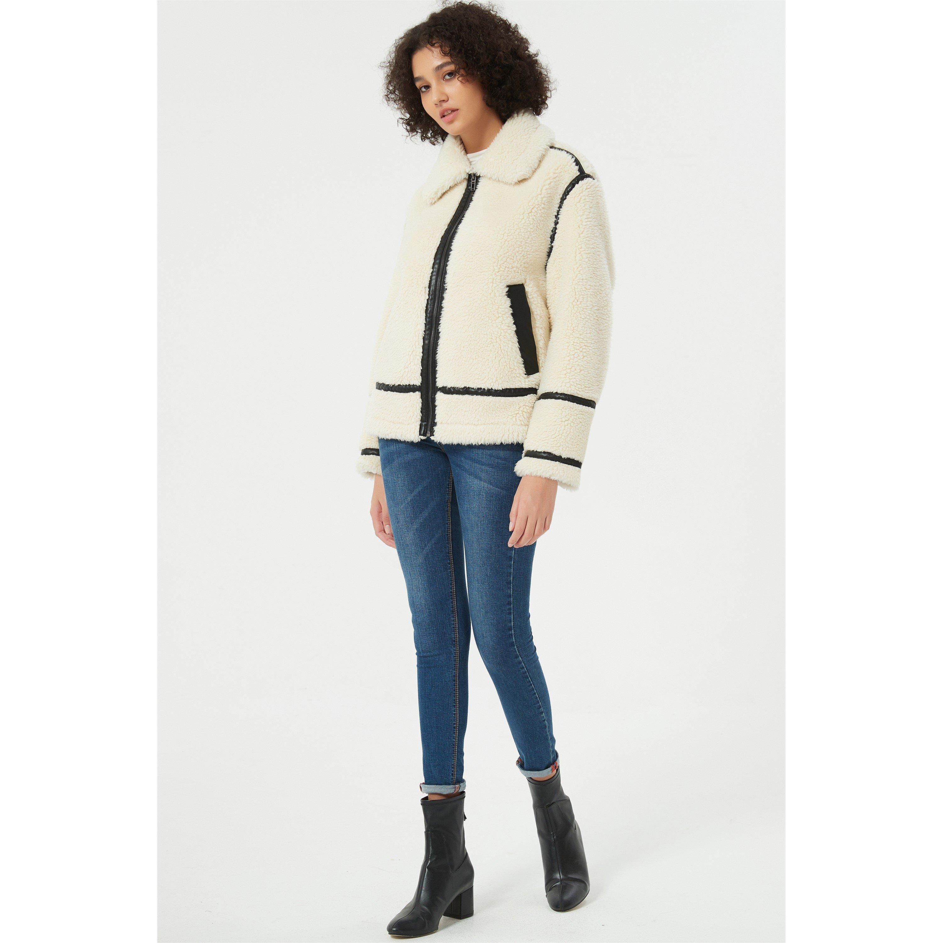 Be You B Contrast Teddy Aviator Jacket