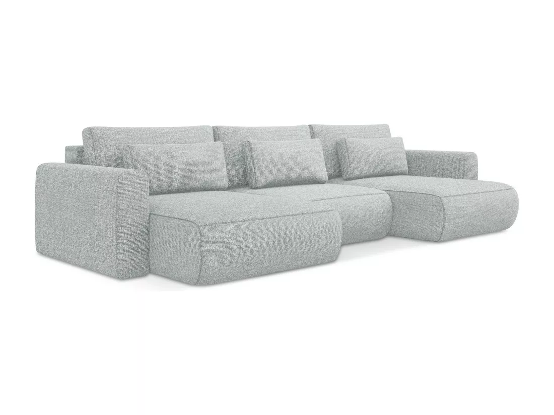 Canapé d'angle panoramique convertible en tissu texturé - argent - KAPUA