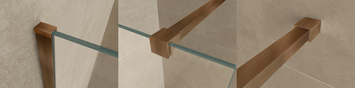 Mueller Slimline muurprofiel en stabilisatiestang voor losse glaswand geborsteld brons
