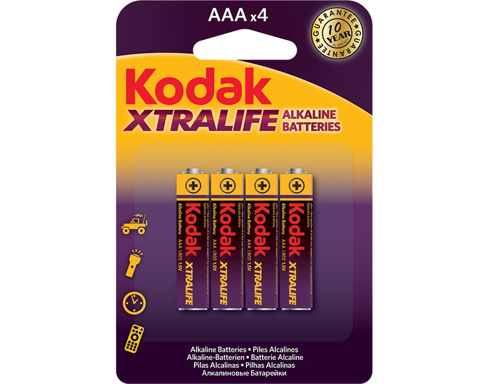 PILHAS KODAK XTRALIFE ALKALINE AAA PACK 4 UNIDADES