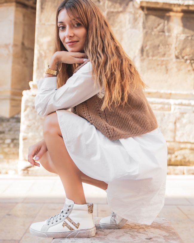 Basket femme montante blanche et dorée - CL71 WHITE