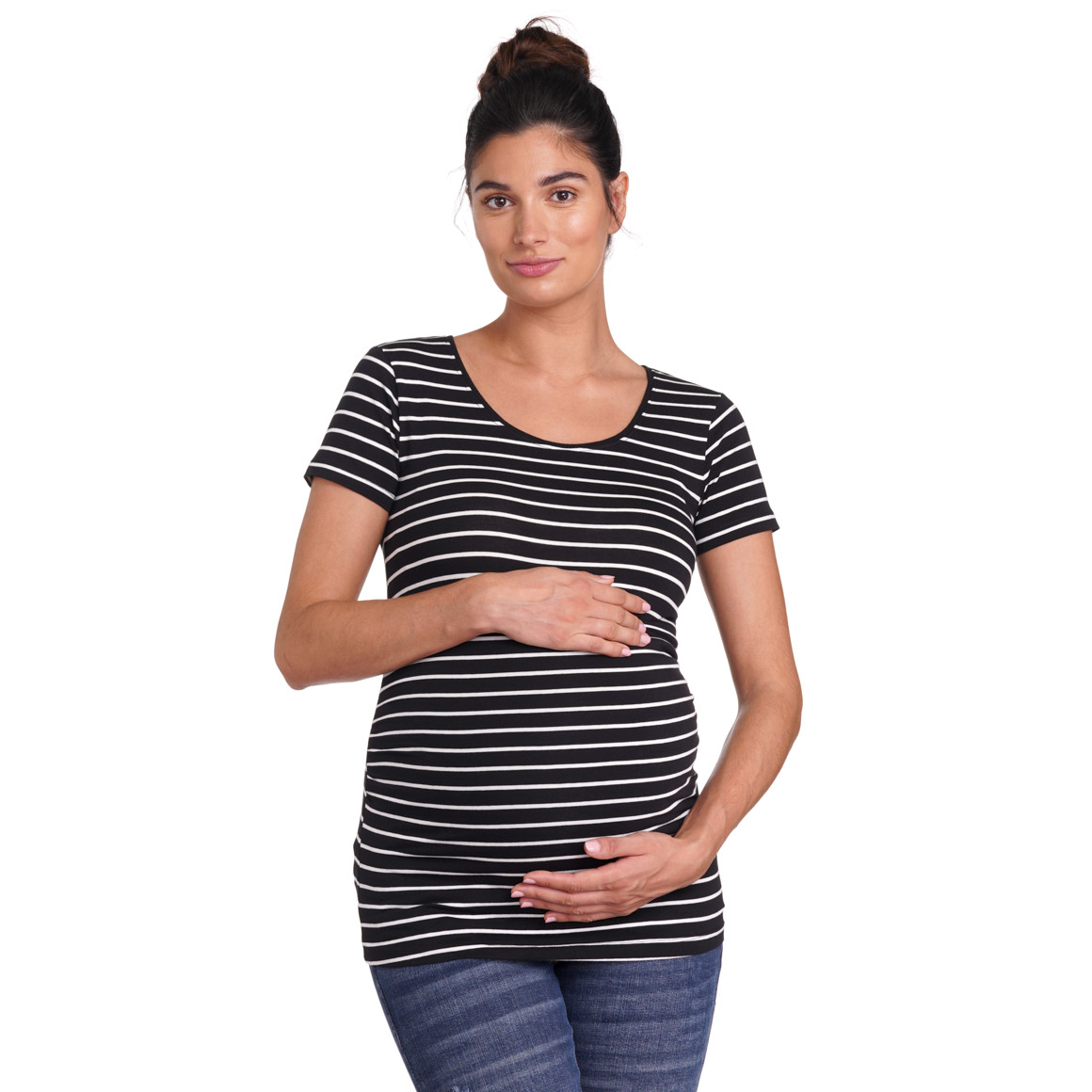 Gina Mama 2 Umstands-T-Shirts mit Raffung dunkelgrau / schwarz / weiss