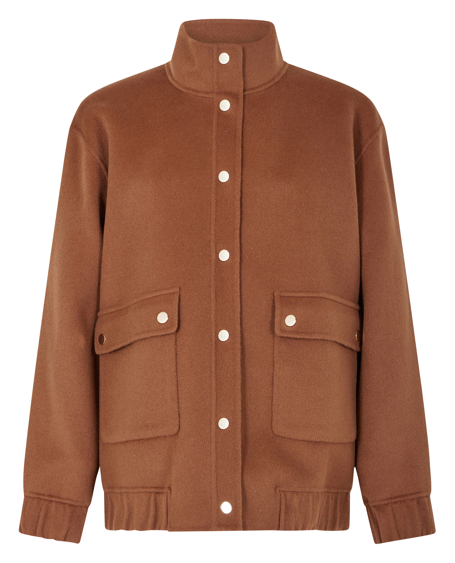 MAYAR - Veste droite col montant en laine mélangée | Marron