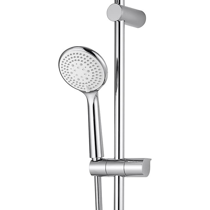Colonne de douche sans robinetterie avec pommeau + douchette 3 jets + flexible + barre réglable chrome GoodHome Cavally