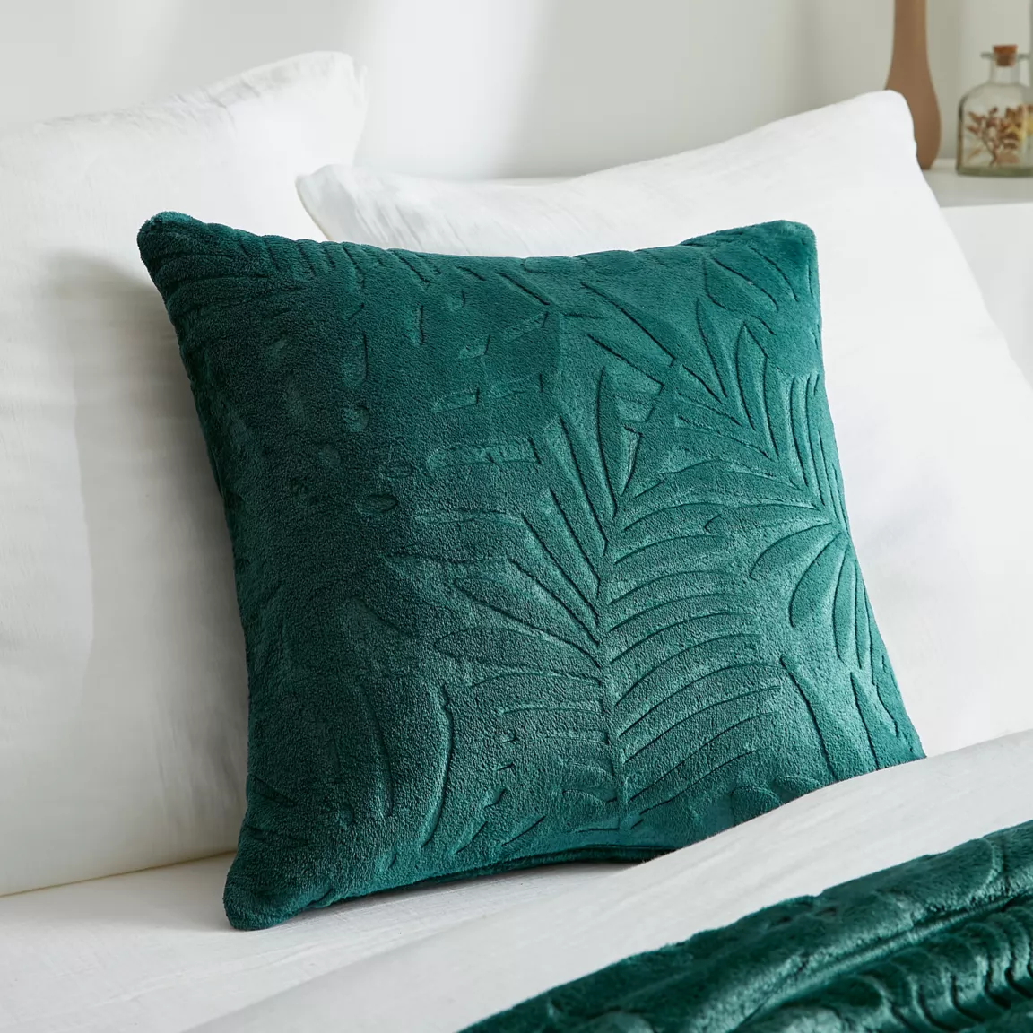 Coussin carré flanelle (45 x 45 cm) Flore Vert