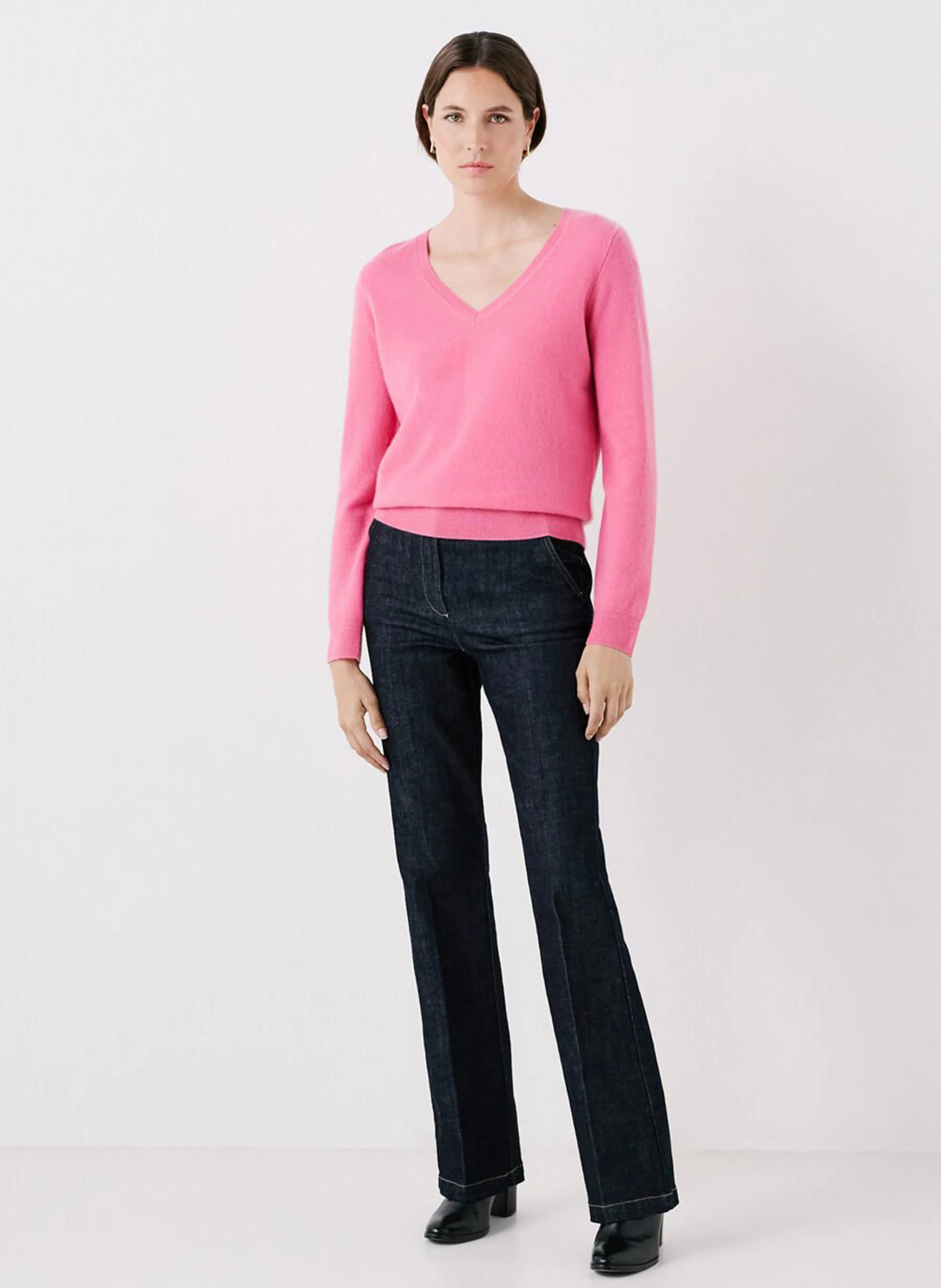 MARIANNE2 - Pull cintré col V en cachemire | Rose