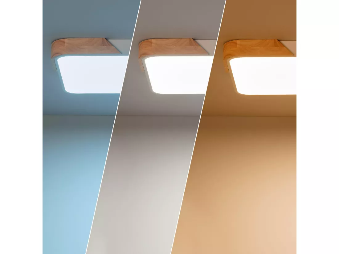 Plafonnier LED 30W Rectangulaire Bois et Métal 625x425 mm CCT Sélectionnable Semi-Dari Blanc