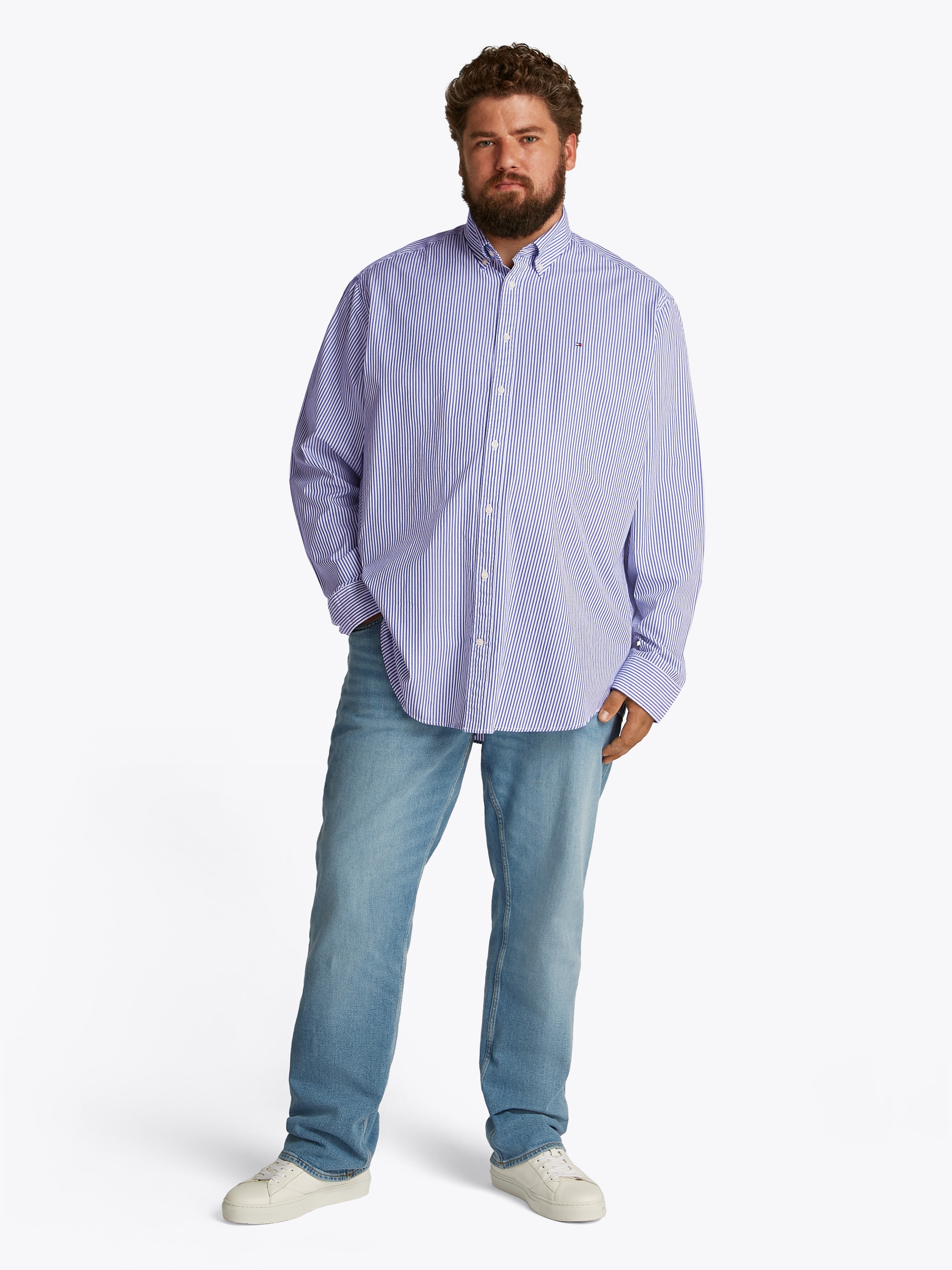 Tommy Hilfiger Big & Tall Langarmhemd »BT-FLEX POPLIN CL STP SHIRT-B«, in Grossen Grössen, Logostickerei