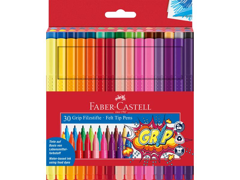 Faber-Castell Filzstift Grip Colour Marker 30 Stück Fasermaler in Kartonetui