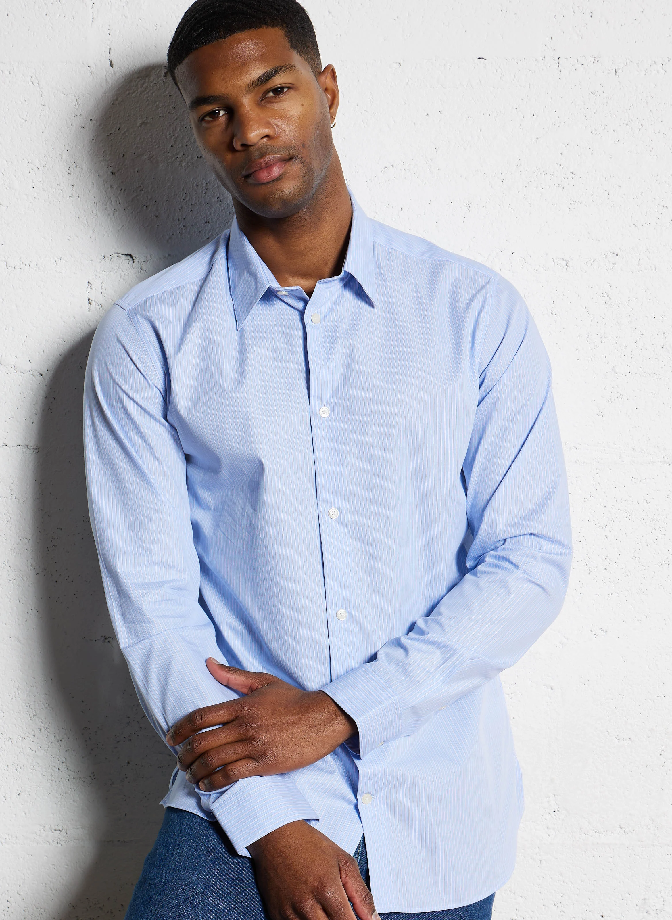 ERAY - Chemise slim rayée en coton| Bleu