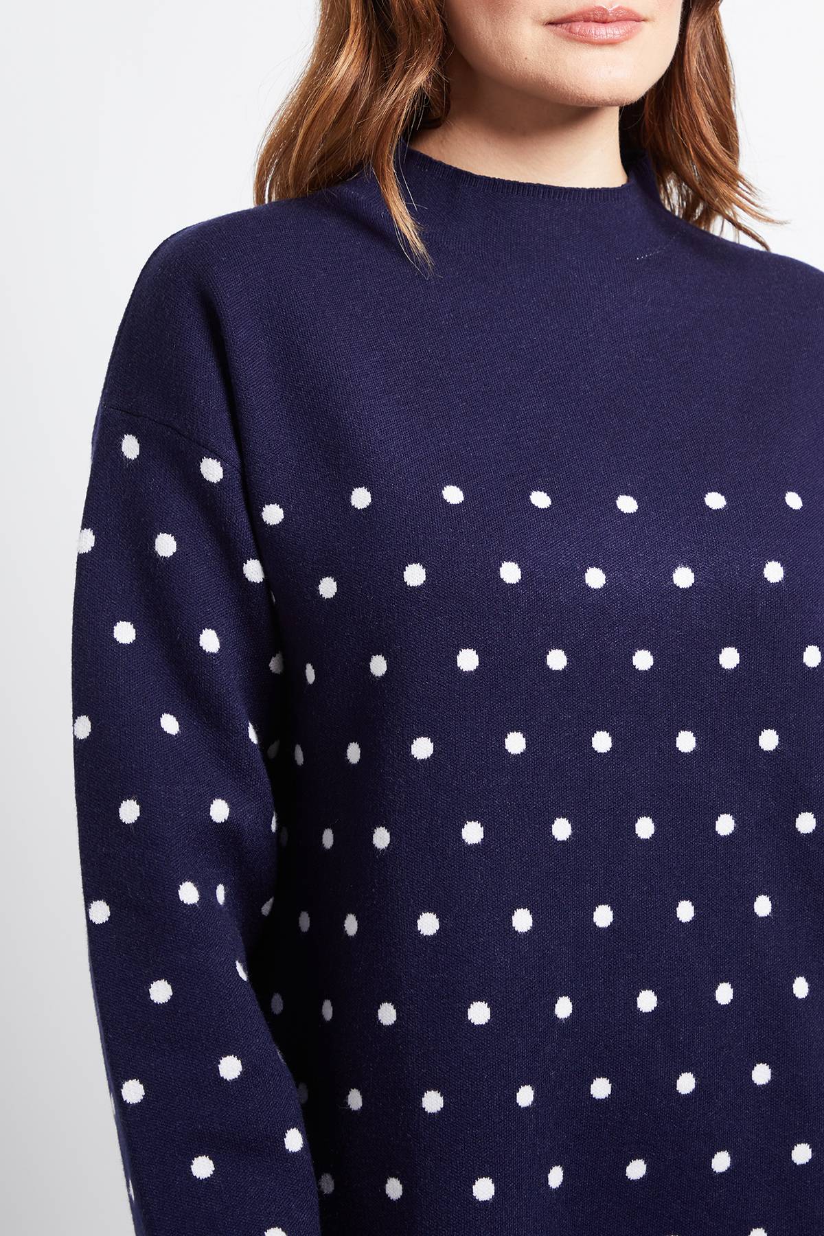 Wallis Robe Col Cheminée Tricotée à Pois