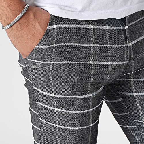Pantalon A Carreaux Gris Anthracite Chiné