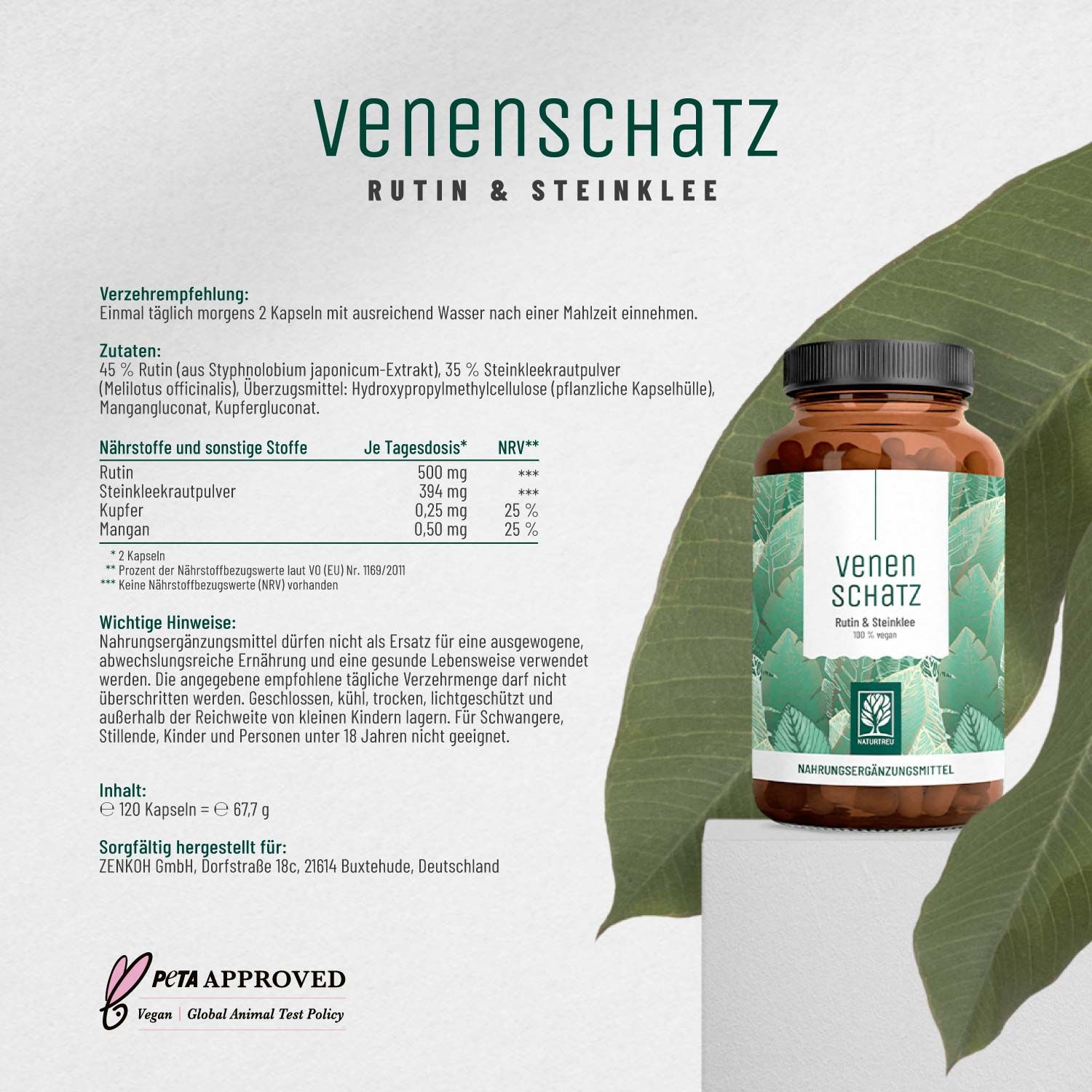 Rutin & Steinklee Komplex hochdosiert & vegan - Venenschatz - NATURTREU®