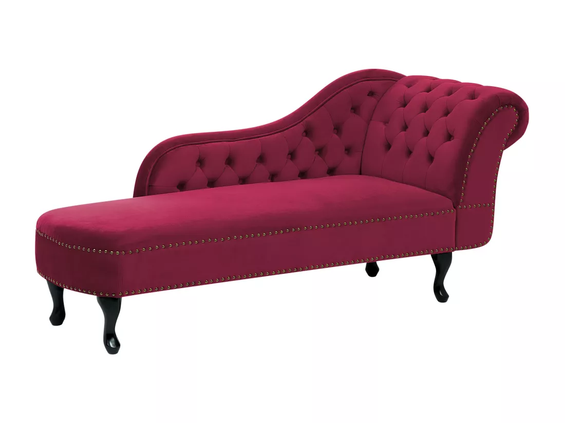Méridienne Chesterfield côté droit en velours rouge NIMES