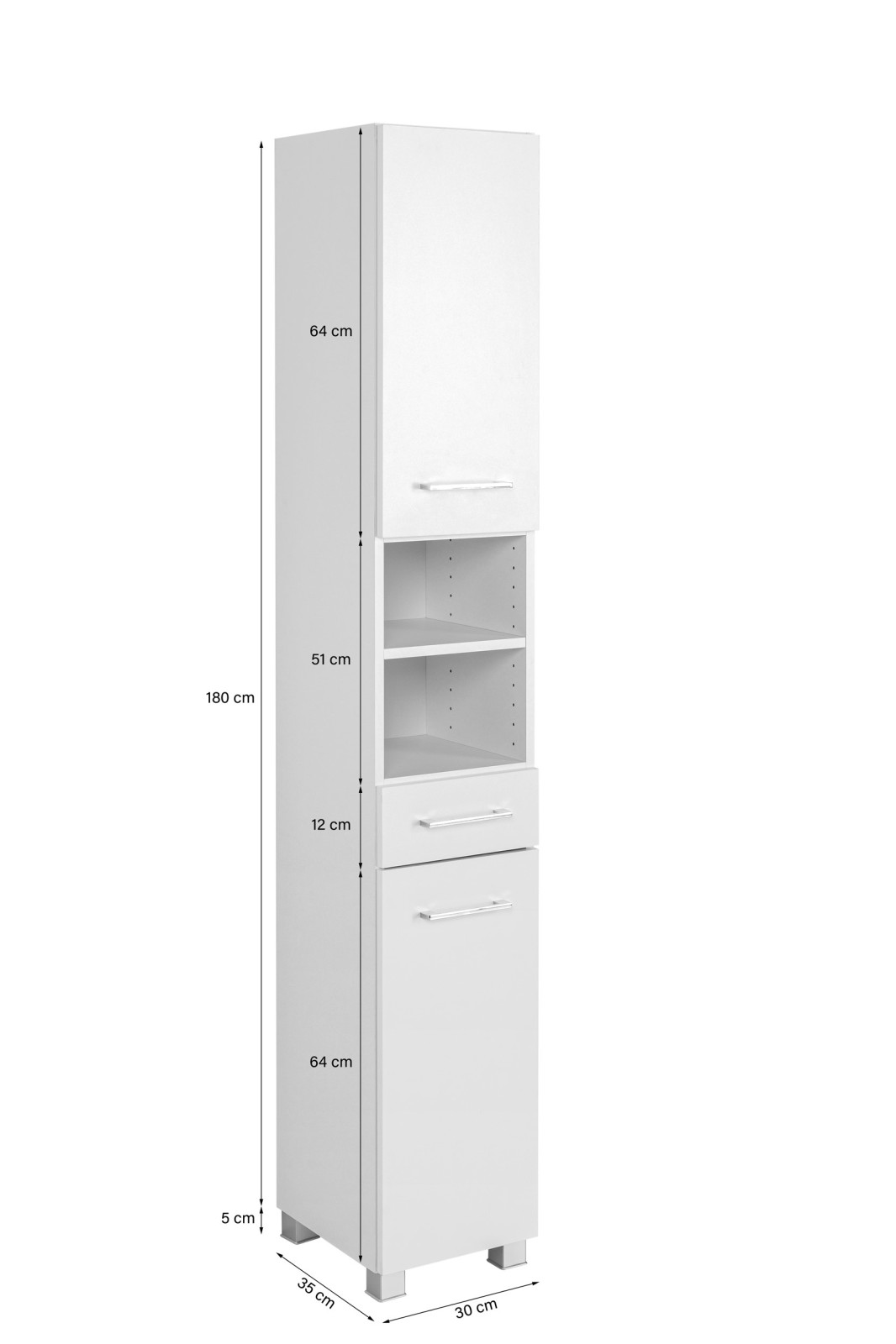 Seitenschrank PARIS - Wotaneiche- weiß - 185 cm hoch