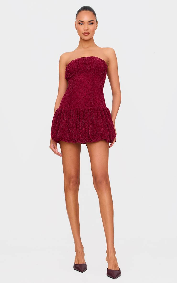 Robe Mini Bandeau Froncée En Dentelle