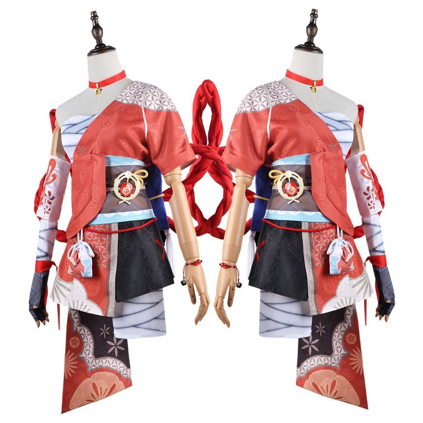 Custaplayu - Genshin Impact Yoimiya Cosplaykostuum / Pruik / Slippers / Set