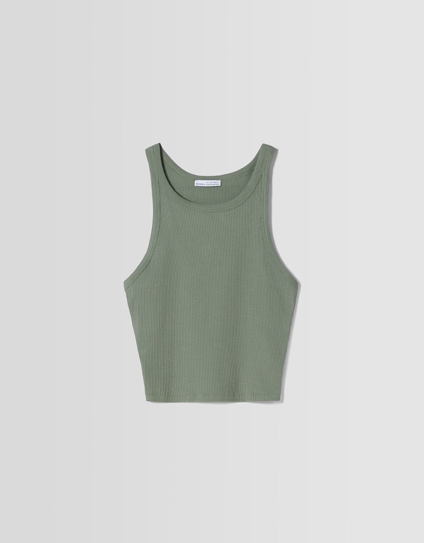 Camiseta canelada sem mangas
