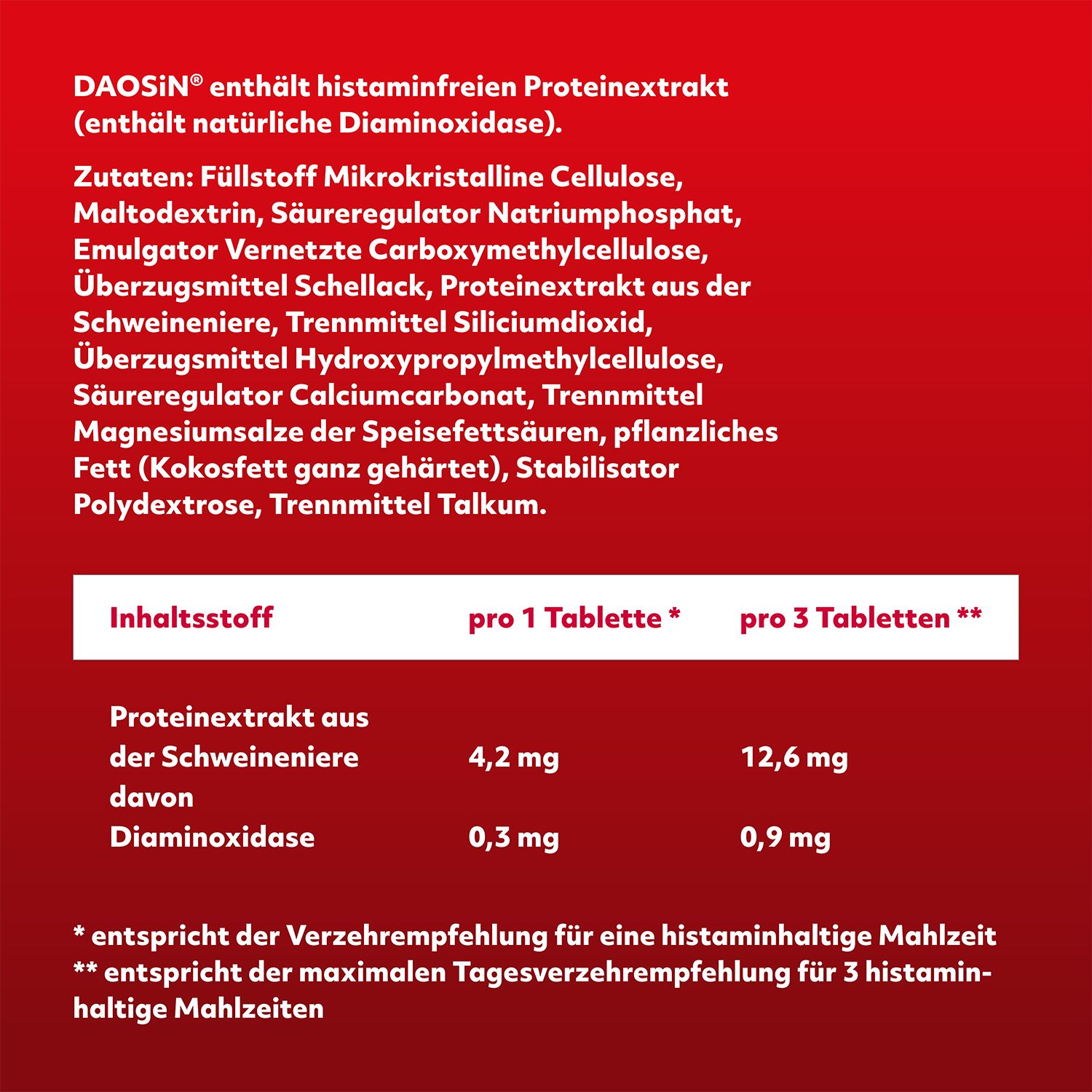 DAOSiN® Tabletten zur Ergänzung des körpereigenen DAO-Enzyms zum Histaminabbau aus der Nahrung