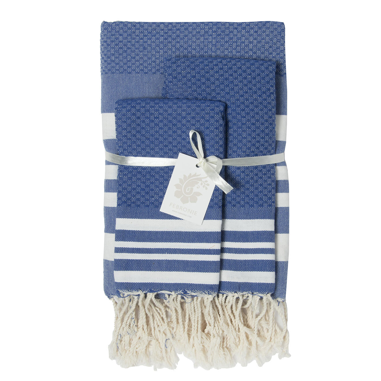 Febronie Set de salle de bain Hamptons bleu grec/blanc - 3 pièces