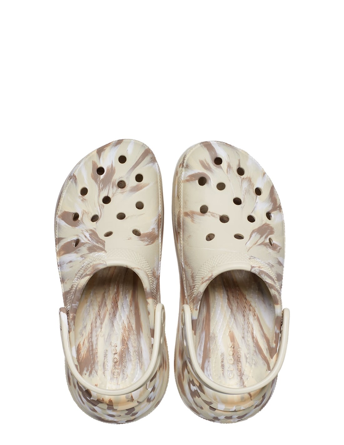 crocs sabots compensées femme classic crush marbled clog beige marbré