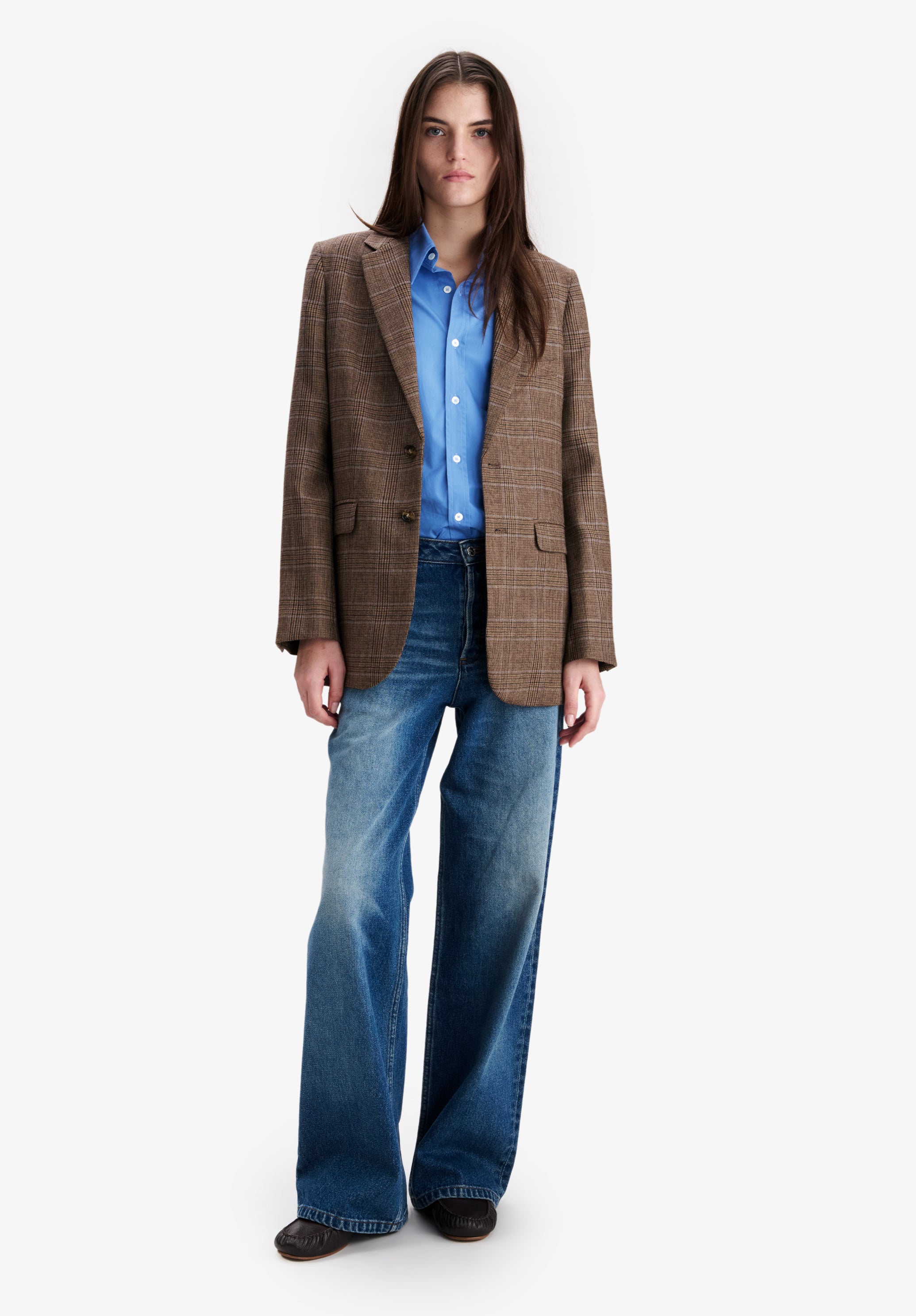 Veste marron en laine à carreaux - Marron